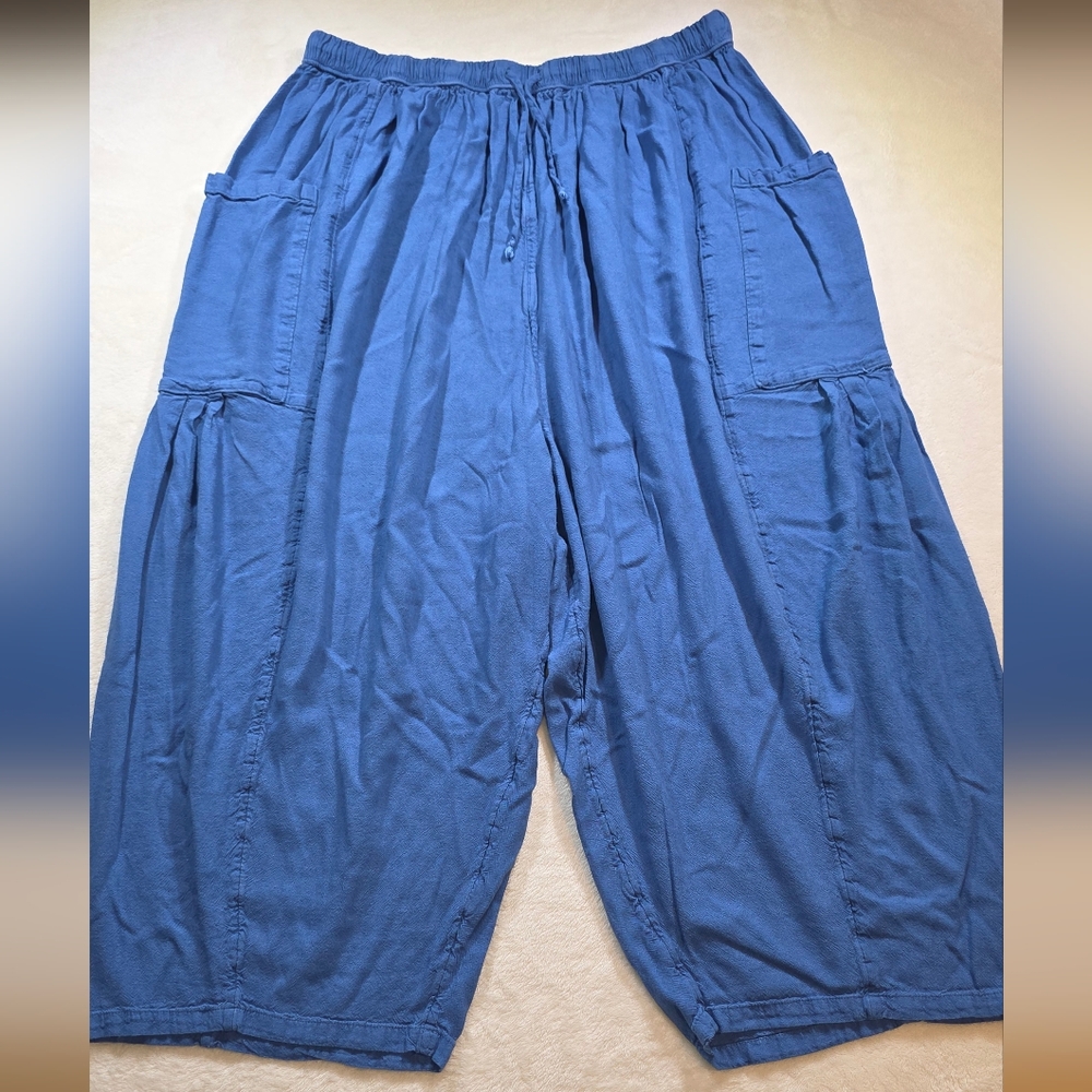 Free People Blue Quinn Wide Leg XL Boho Pants Linen Blend